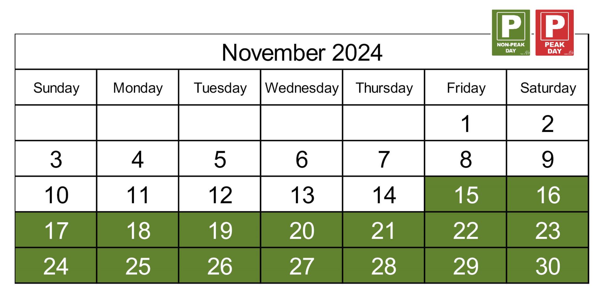 Parking Calendar 2024_25 November Months