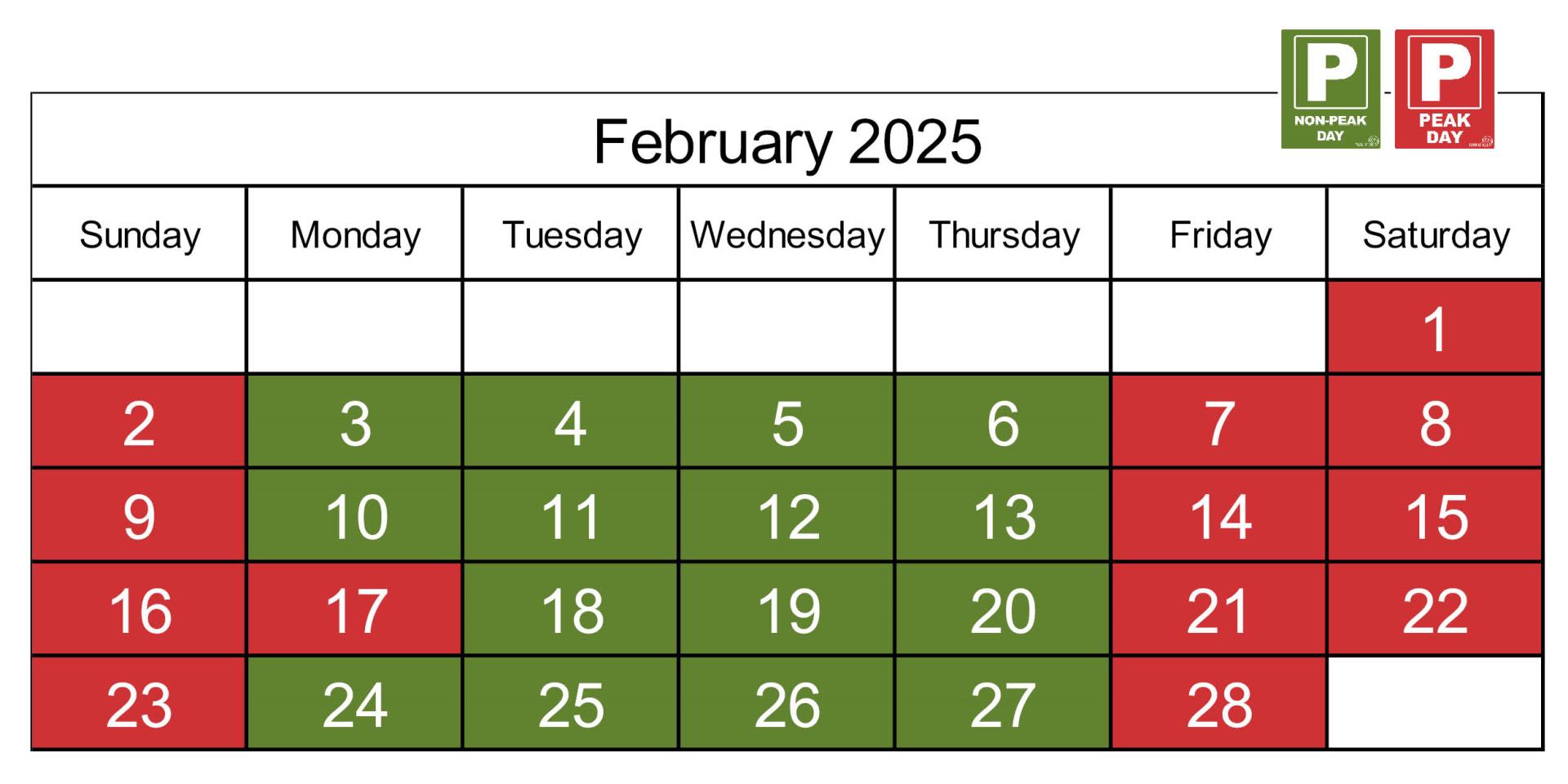 Parking Calendar 2024_25February Months4