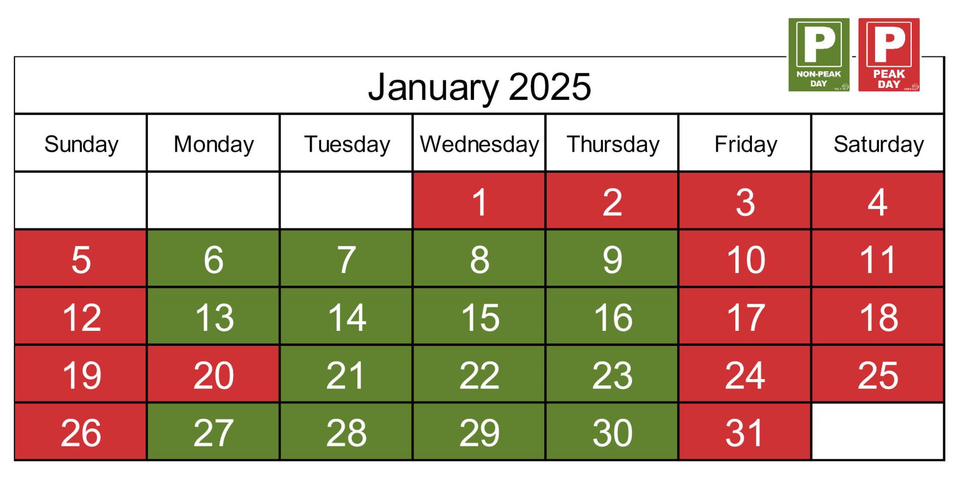 Parking Calendar 2024_25 January