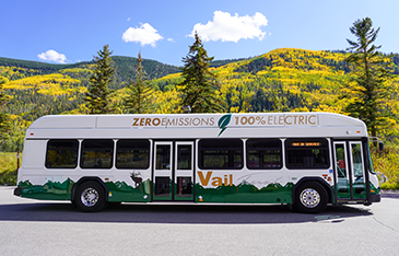 New Town of Vail electric bus on a stunning fall day